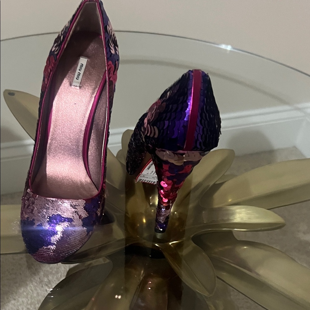 Miu Miu Sequin Pink and Purple Heels - Picture 3 of 9